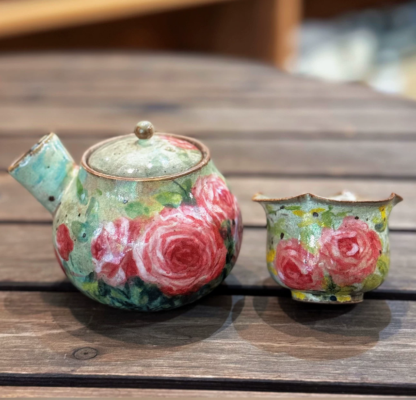 Vintage Rose Side-Handle Teapot