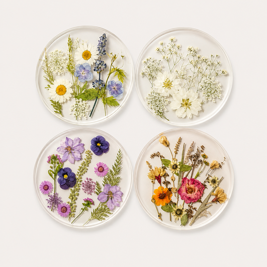 Floral Acrylic Coaster โ Transparent Pressed Flower Style Cup Mat for Table Decor & Gift