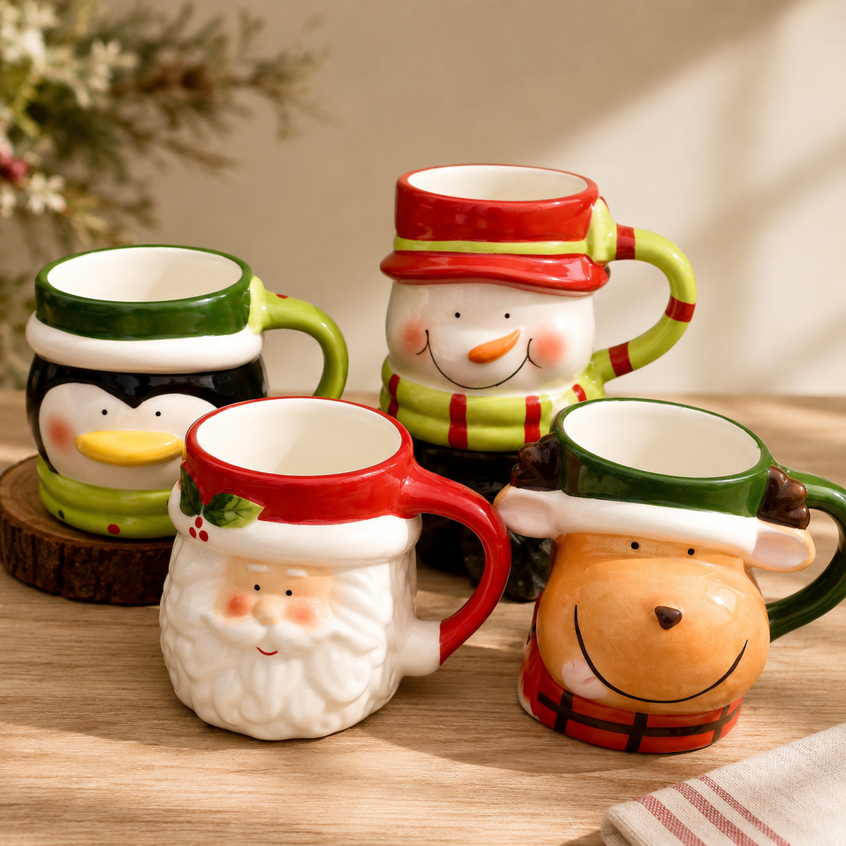Christmas Animal Ceramic Mug – Santa, Reindeer & Snowman Holiday Cup