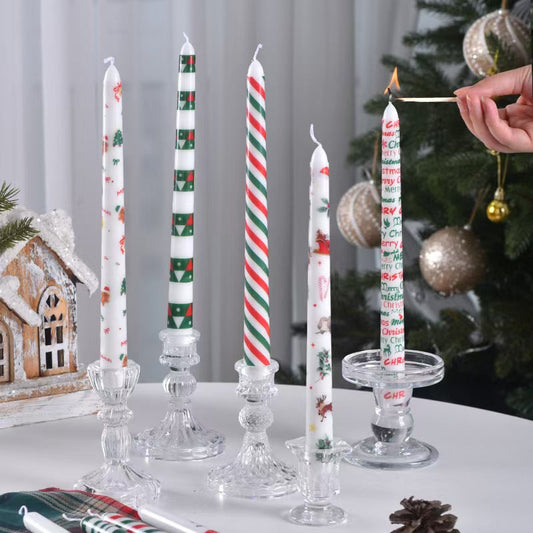 25cm Christmas Printed Taper Candles โ Set of 2
