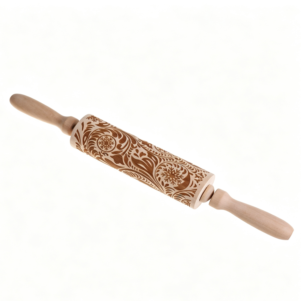 Christmas Wooden Embossing Rolling Pin – Engraved Cookie Dough Roller for Holiday Baking & DIY Crafts
