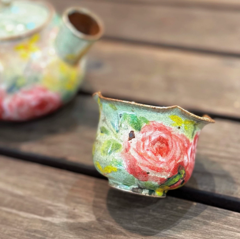 Vintage Rose Side-Handle Teapot