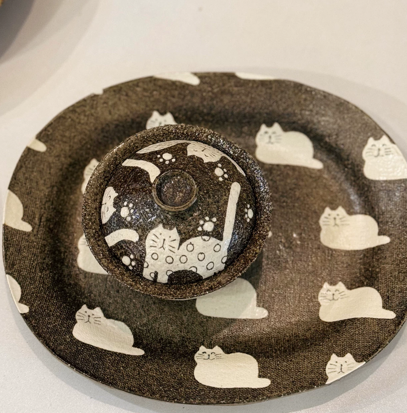 Midnight Cat Rustic Ceramic Plate