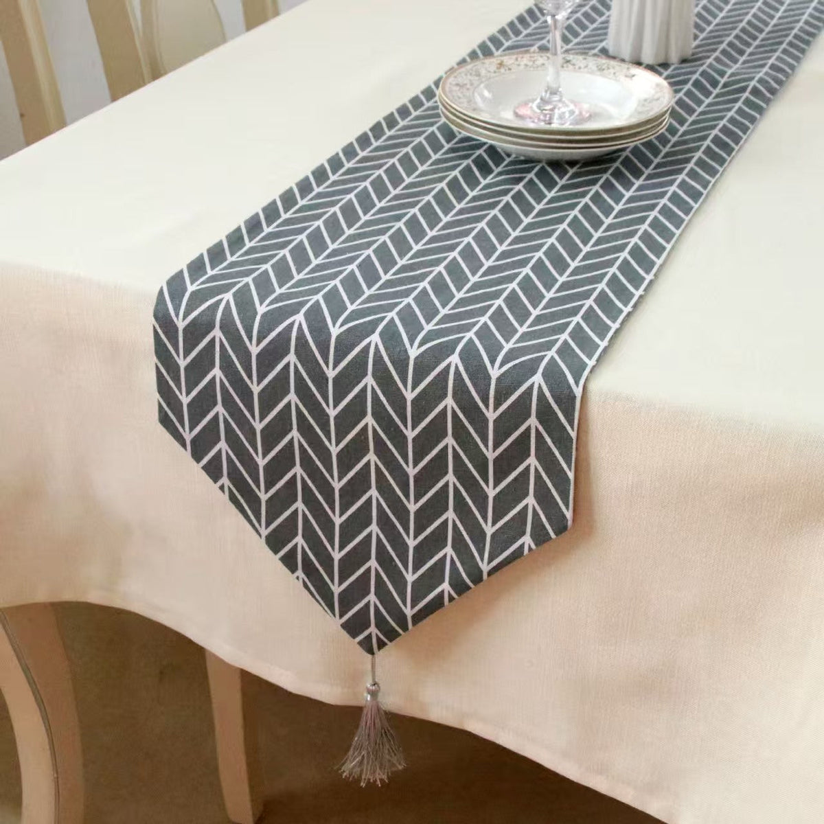 Geometric Linen Table Runner Modern Home Decor Table Flag