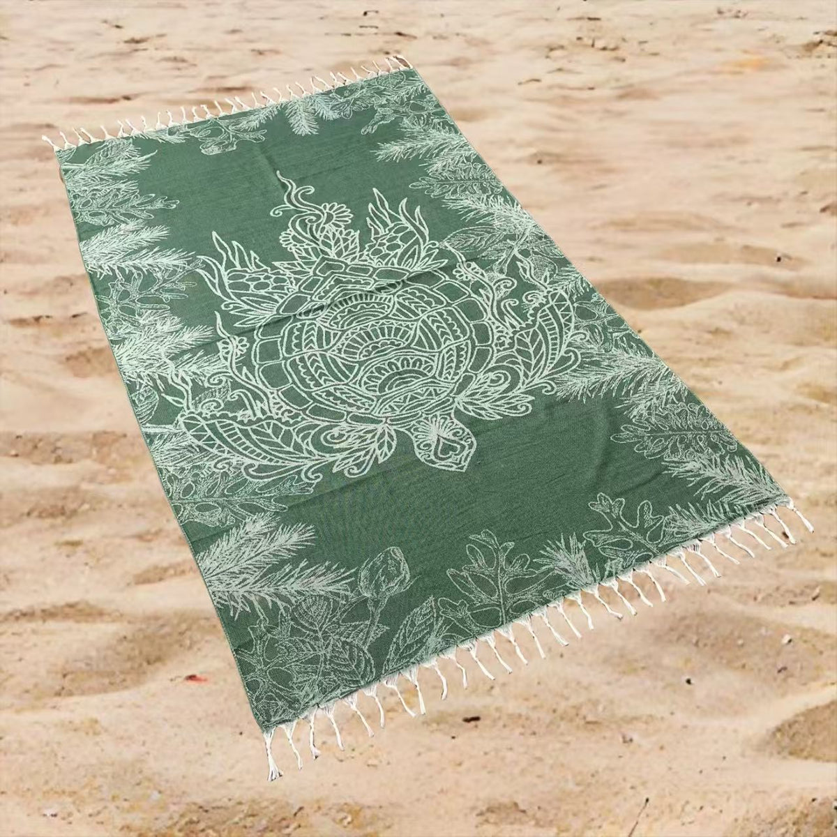 Tropical Sea Turtle Beach Towel Oversized Rectangular Quick-Dry Absorbent Shawl Summer Coastal Swim Wrap Travel Blanket with Fringe Edge