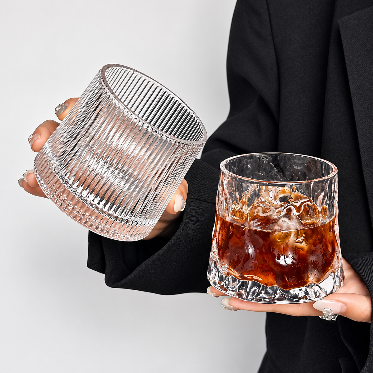 Vintage Ribbed Glass Coffee Cup Textured Iced Latte Whiskey Tumbler