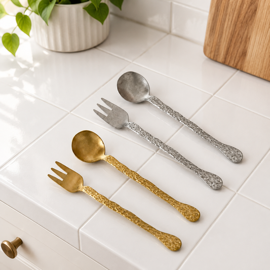 304 Stainless Steel Vintage Tree Bark Texture Spoon/Fork, Single Piece