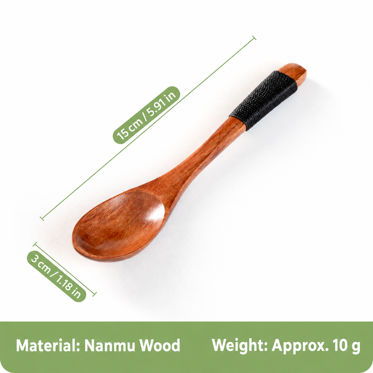Nanmu Wood Dessert Spoon with Cord Wrapped Handle