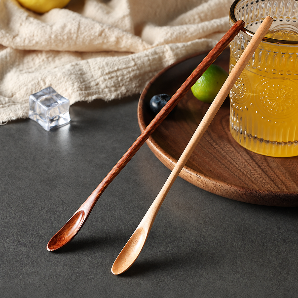 20cm Long Handle Wooden Dessert Spoon, Natural Wood Honey Coffee Stirring Spoon