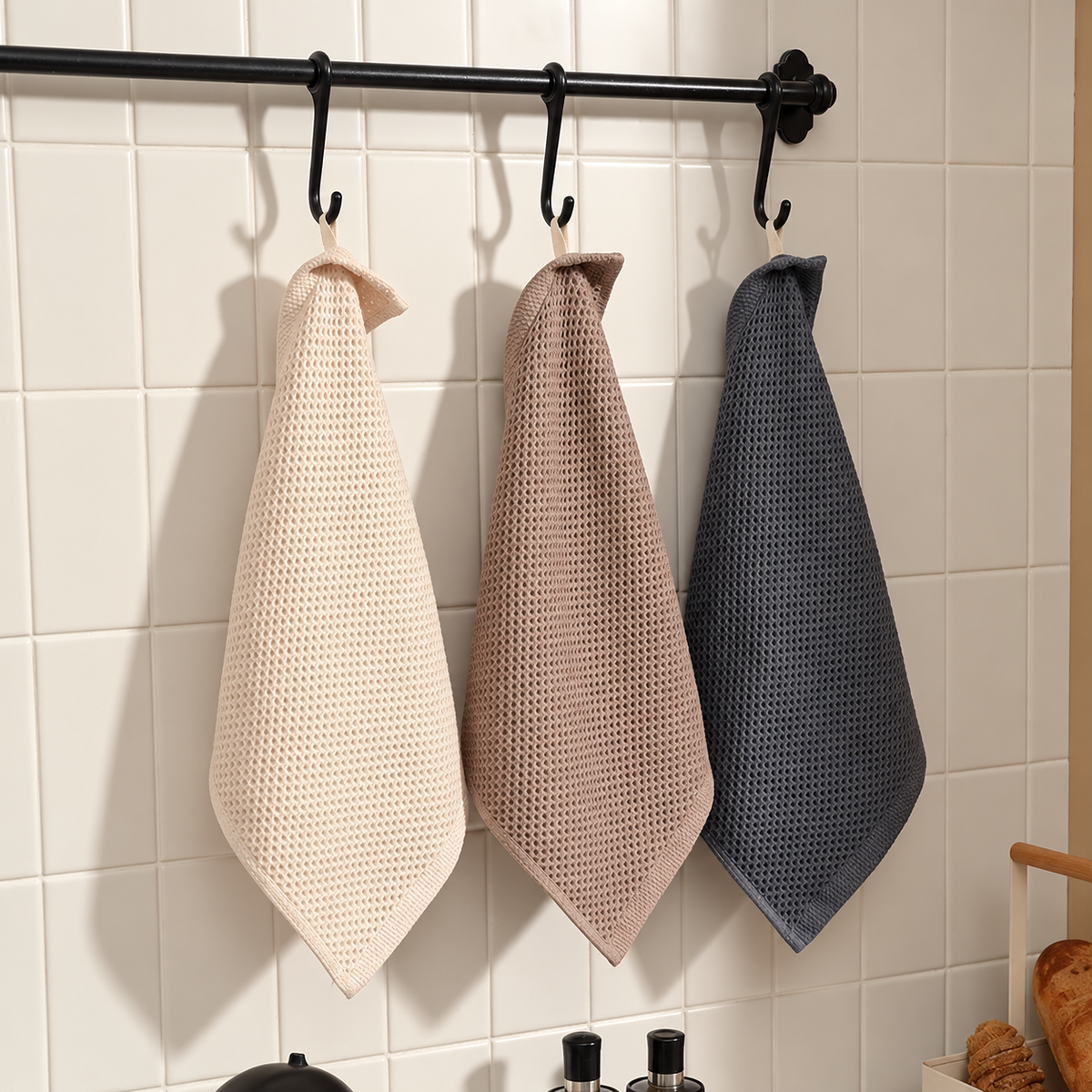 Cotton Waffle Kitchen Towel Absorbent Dish Cloth Reusable Cleaning Hand Towel