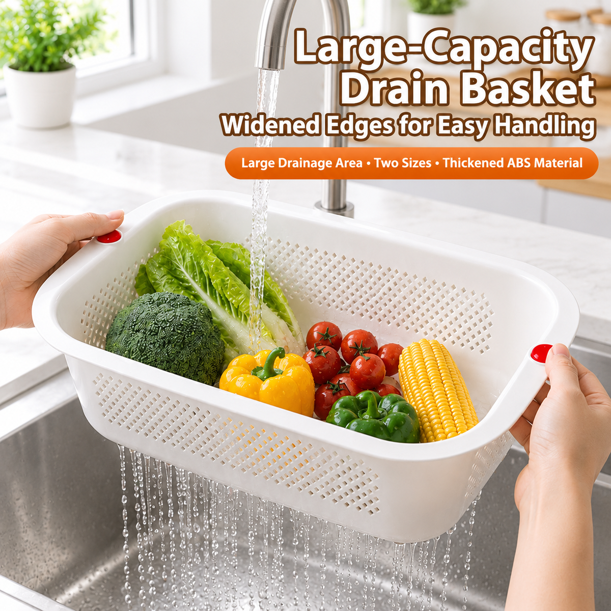 Large Capacity Kitchen Drain Basket Plastic Fruit Vegetable Washing Colander