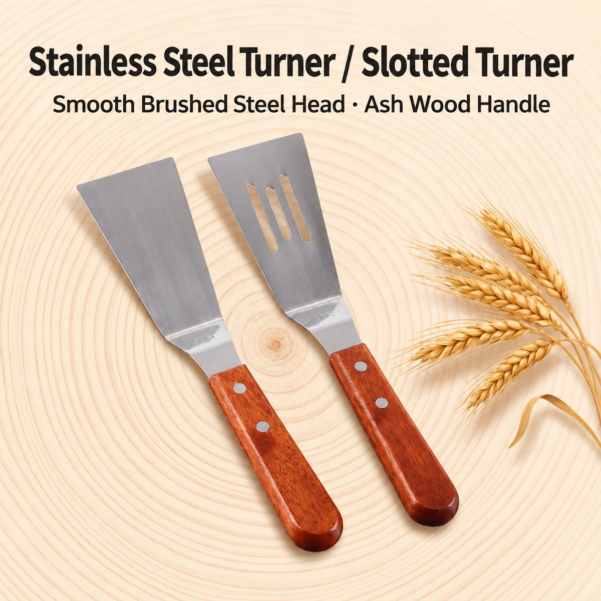 Stainless Steel Teppanyaki Spatula Wooden Handle Steak Griddle Cooking Turner