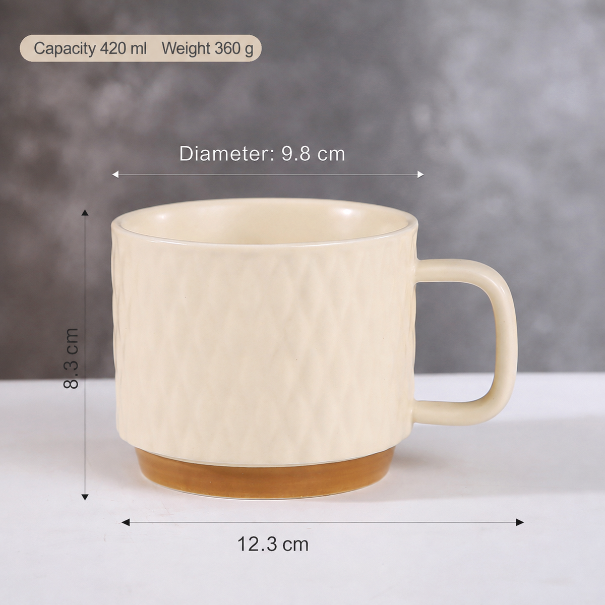420ml Ceramic Coffee Mug – Textured Tea & Milk Cup with Handle for Coffee, Latte, Breakfast, Café, Office & Home Use