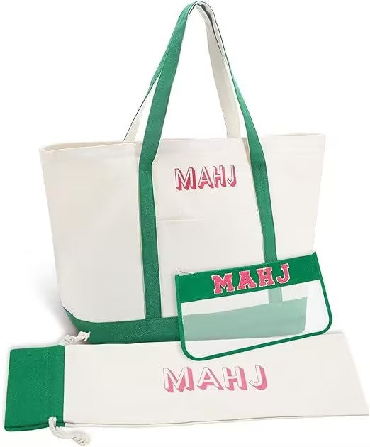 Canvas Mahjong Tote Bag Set โ Large Capacity Shoulder Bag with Storage Pouch and Drawstring Cover