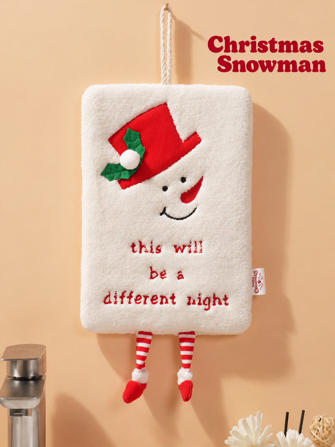 Christmas Hanging Hand Towel Plush Coral Fleece Santa Reindeer Kitchen Towel