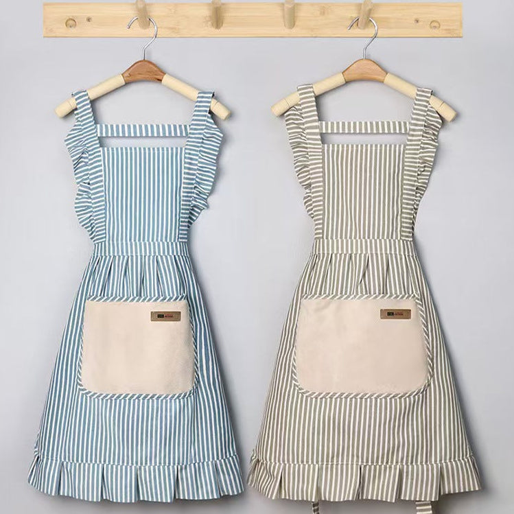 Lace Trim Cotton Linen Kitchen Apron