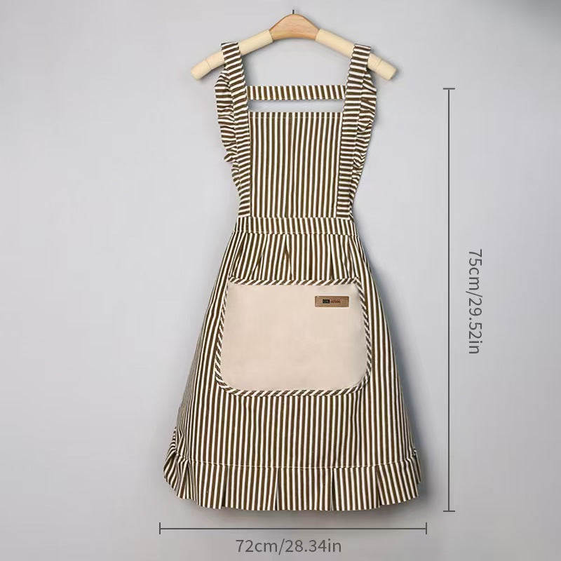 Lace Trim Cotton Linen Kitchen Apron