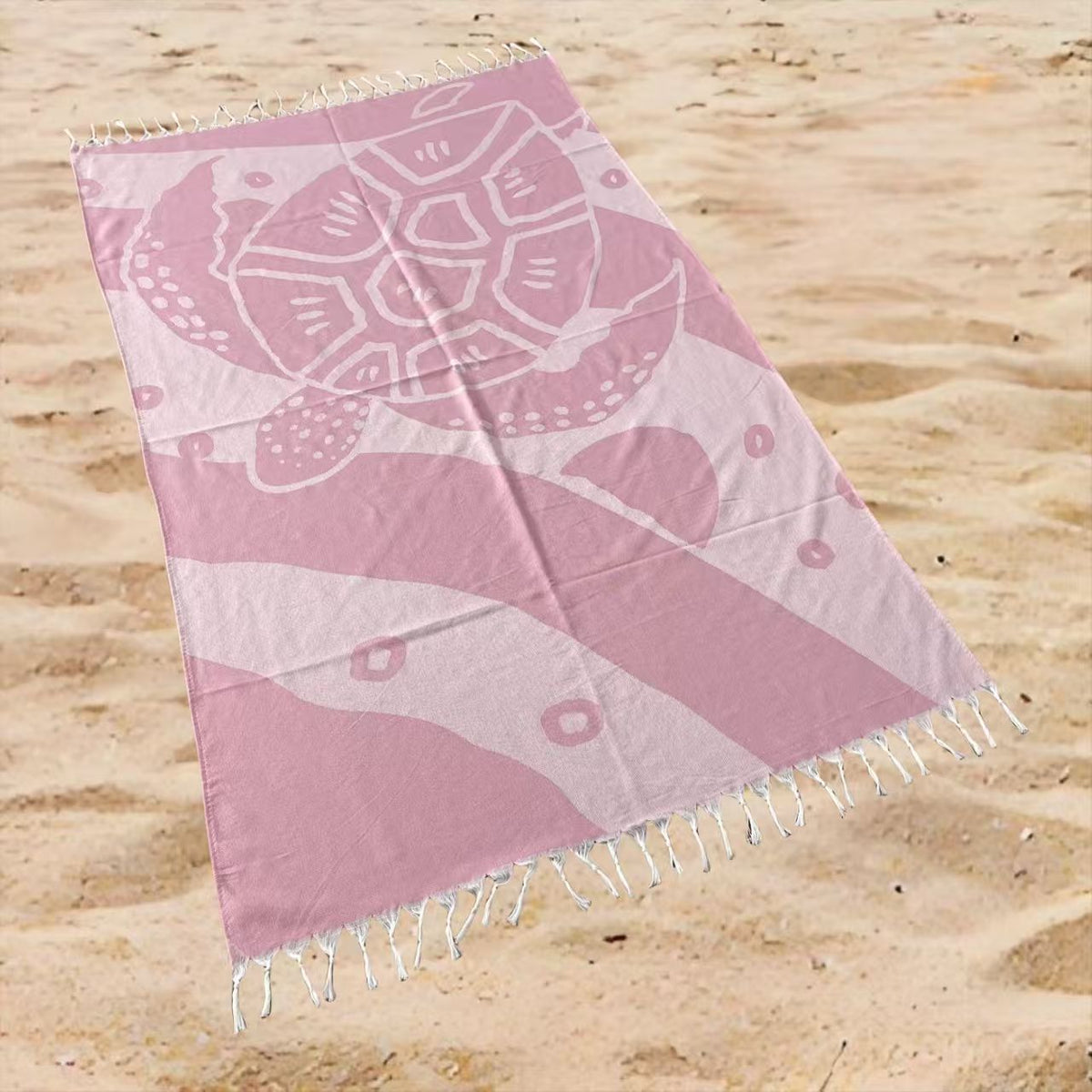 Ocean Turtle Print Beach Towel Oversized Rectangular Lightweight Quick-Dry Absorbent Shawl Summer Travel Beach Wrap with Tassel Trim