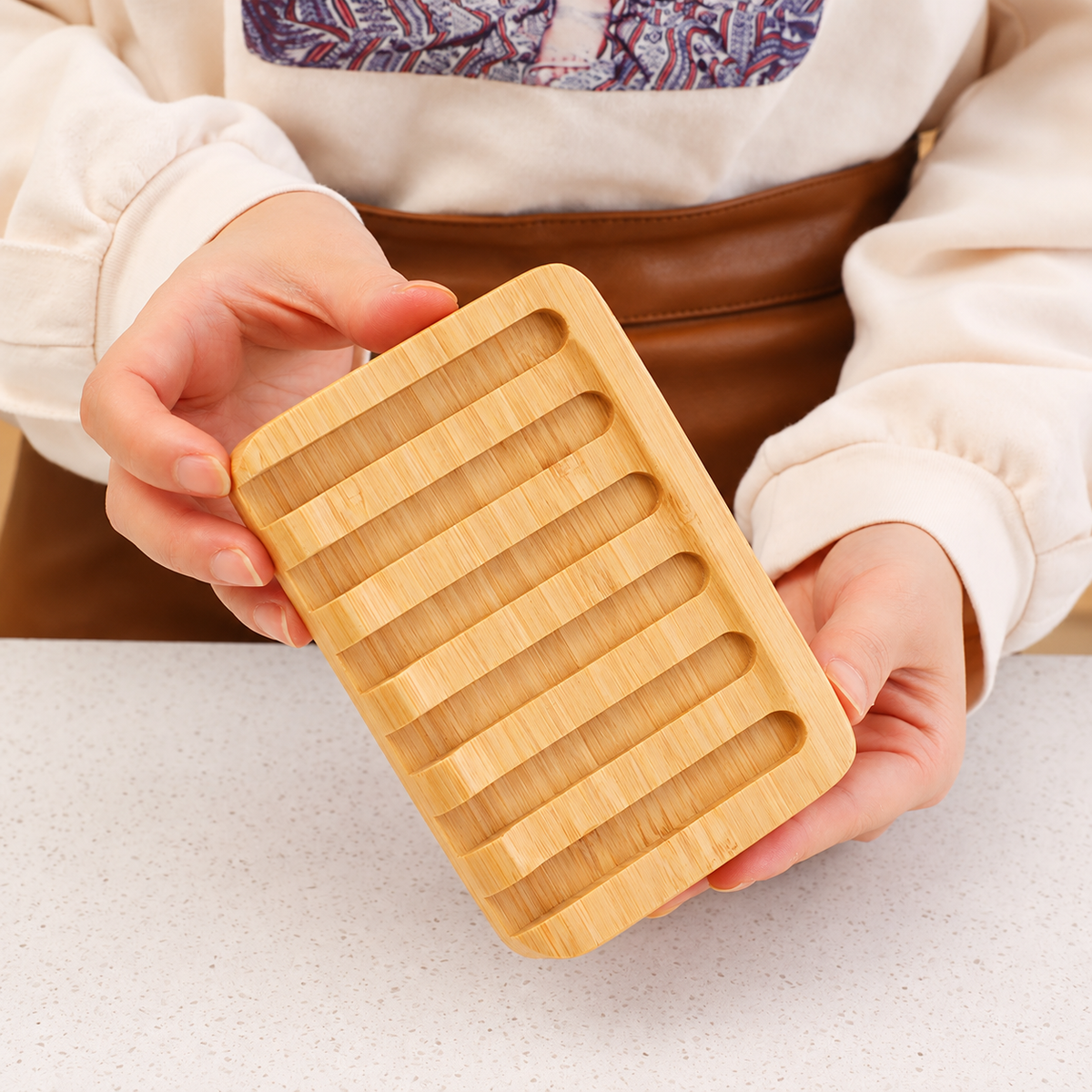 Natural Bamboo Soap Dish with Drainage Slots Wooden Soap Holder Bathroom Accessory