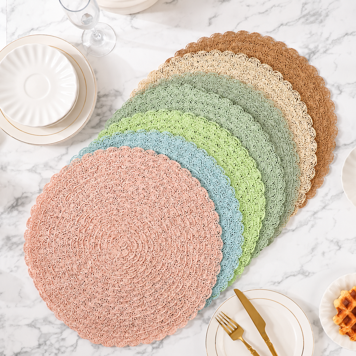Round Textured Placemat 38cm, Decorative Dining Table Mat
