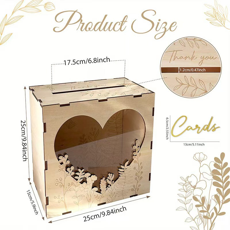Wood Wedding Card Box Decorative Event Guest Sign-In Box