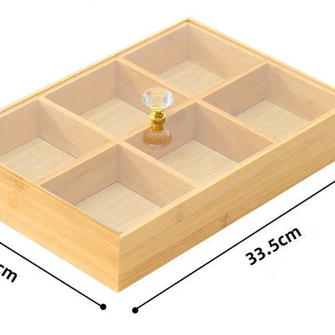 Bamboo Snack Box with Lid Compartment Storage Tray