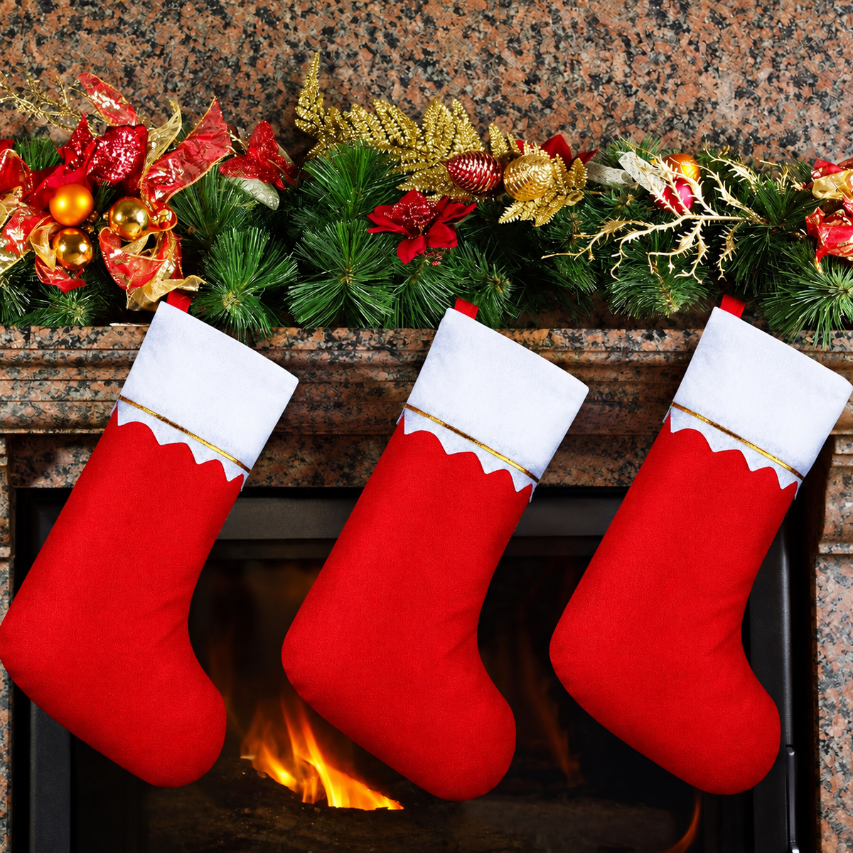 Red Christmas Stocking Gift Bag with Festive Holiday Trim