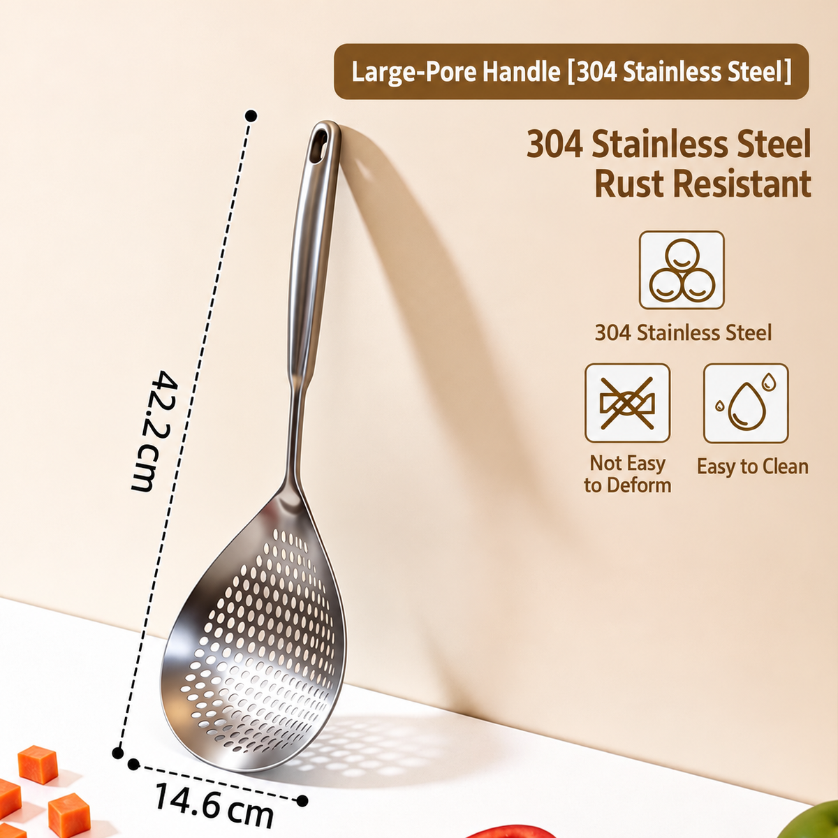 304 Stainless Steel Slotted Skimmer Spoon – Long Handle Kitchen Strainer