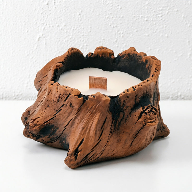 Rustic Tree Stump Candle – Woodland Scented Candle, Natural Wooden Wick Home Decor