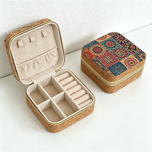 Patterned Travel Jewelry Case โ Stackable Organizer for Necklaces & Accessories