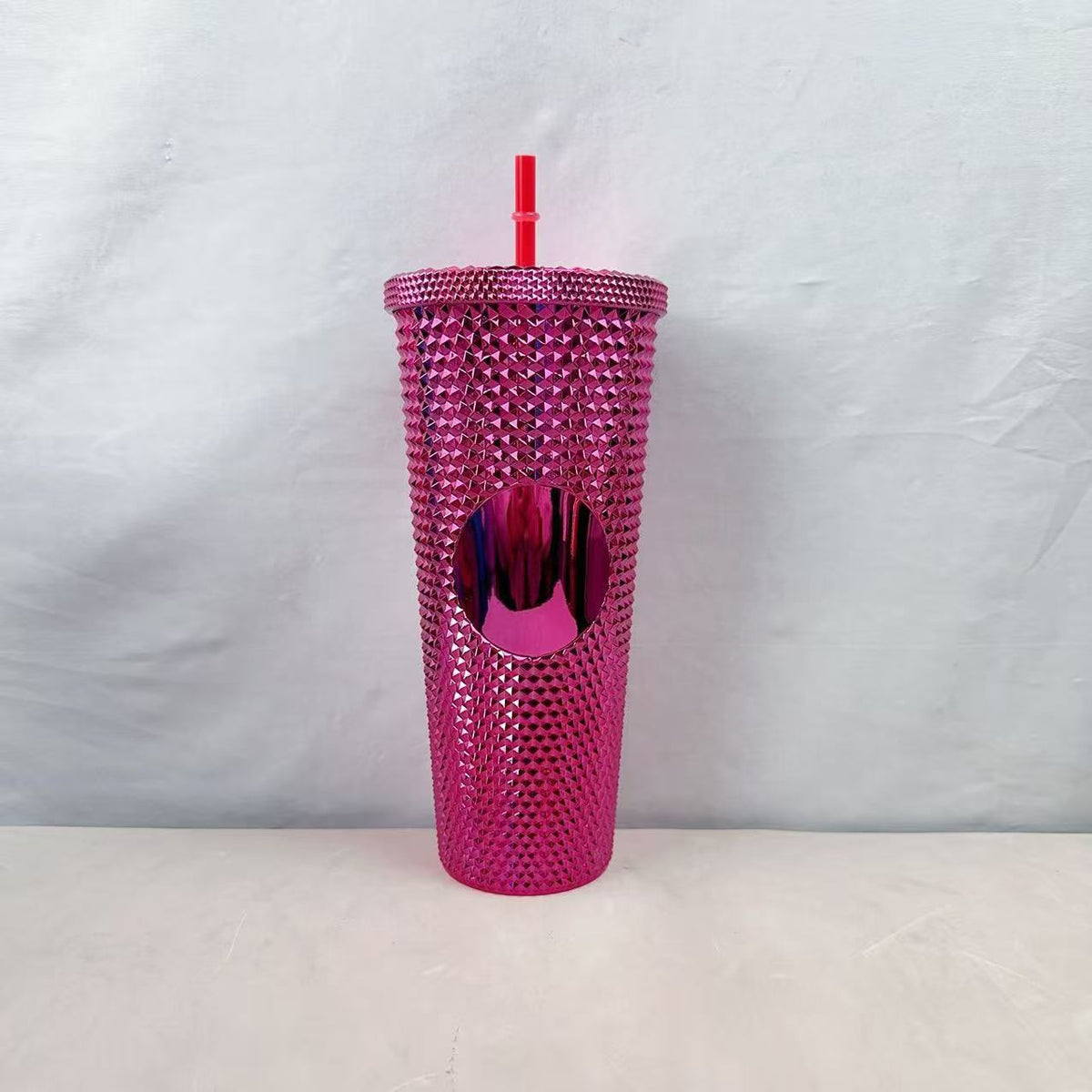 24oz Plastic Double Wall Straw Tumbler Color Plated Finish Large Capacity Travel Drink Cup