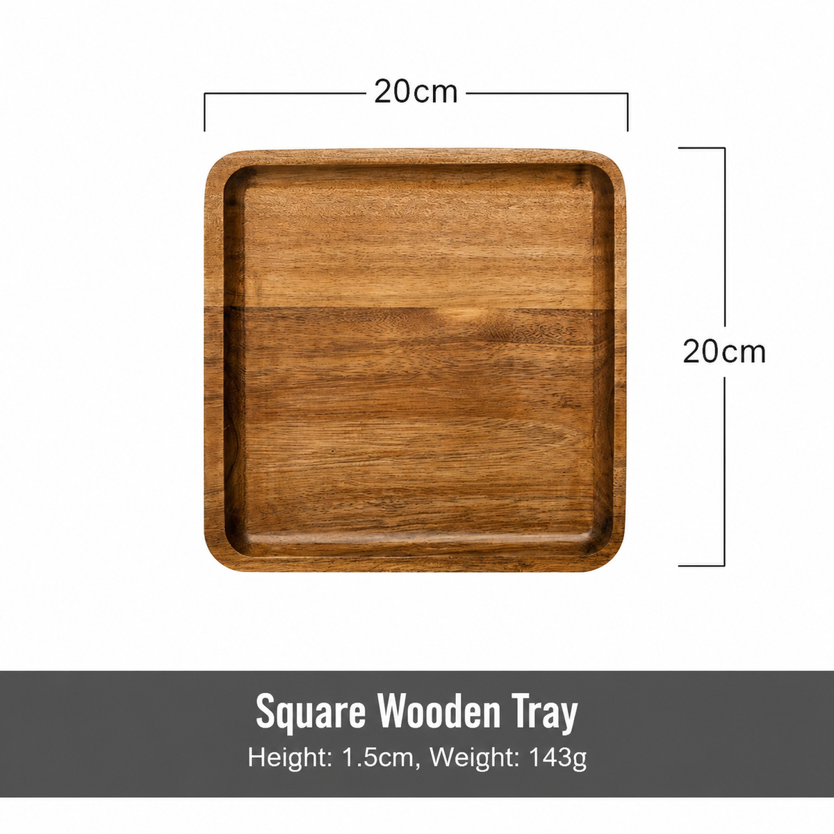 Acacia Wood Serving Tray, Rectangular Wooden Tea Tray, Dessert, Snack & Cake Plate