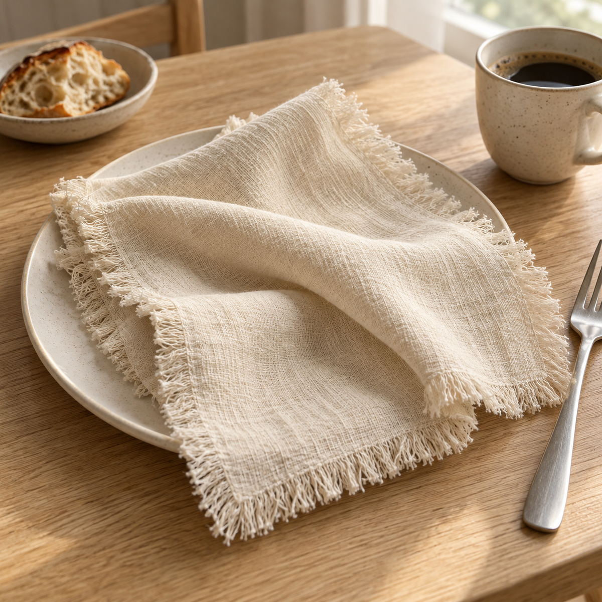 Fringed Cotton Linen Napkins for Relaxed Gatherings and Beautiful Table Settings, 45 x 45 cm