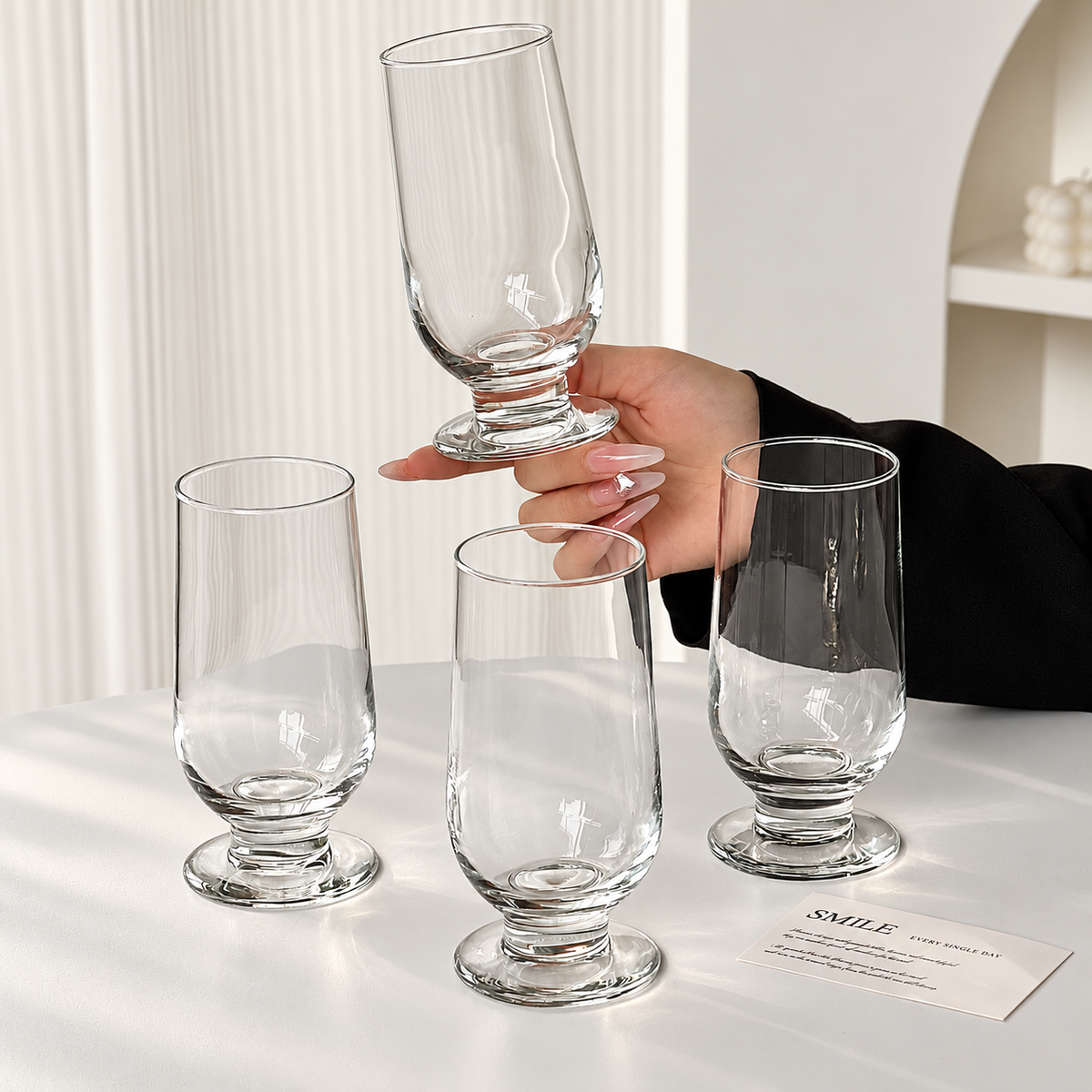 Vintage Footed Glass Tumbler – 300ml Elegant Drinking Cup