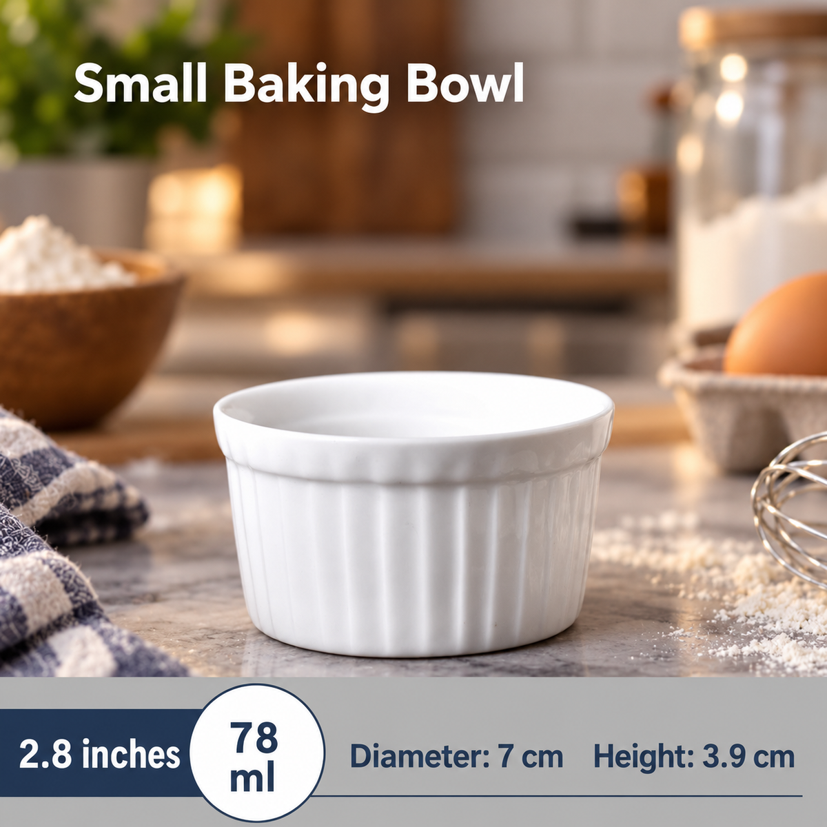 White Ceramic Ramekin Baking Dish Round Fluted Souffle Bowl