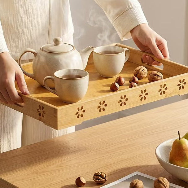 Bamboo Serving Tray with Handles Tea Cup Tray