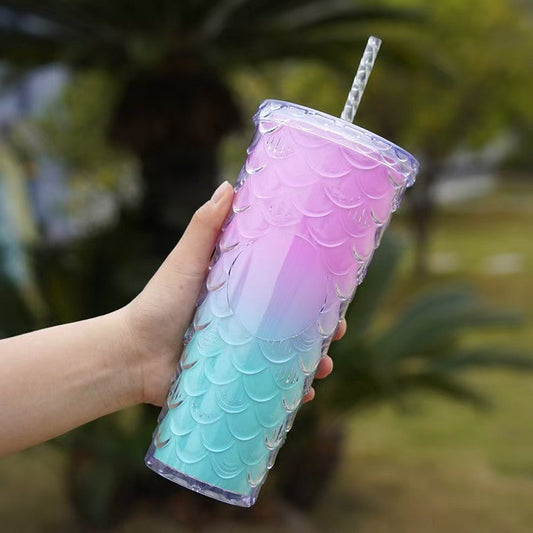 Fish Scale Texture 710ml Stylish Summer Water Cup โ High-Beauty Large Capacity AS Plastic Tumbler