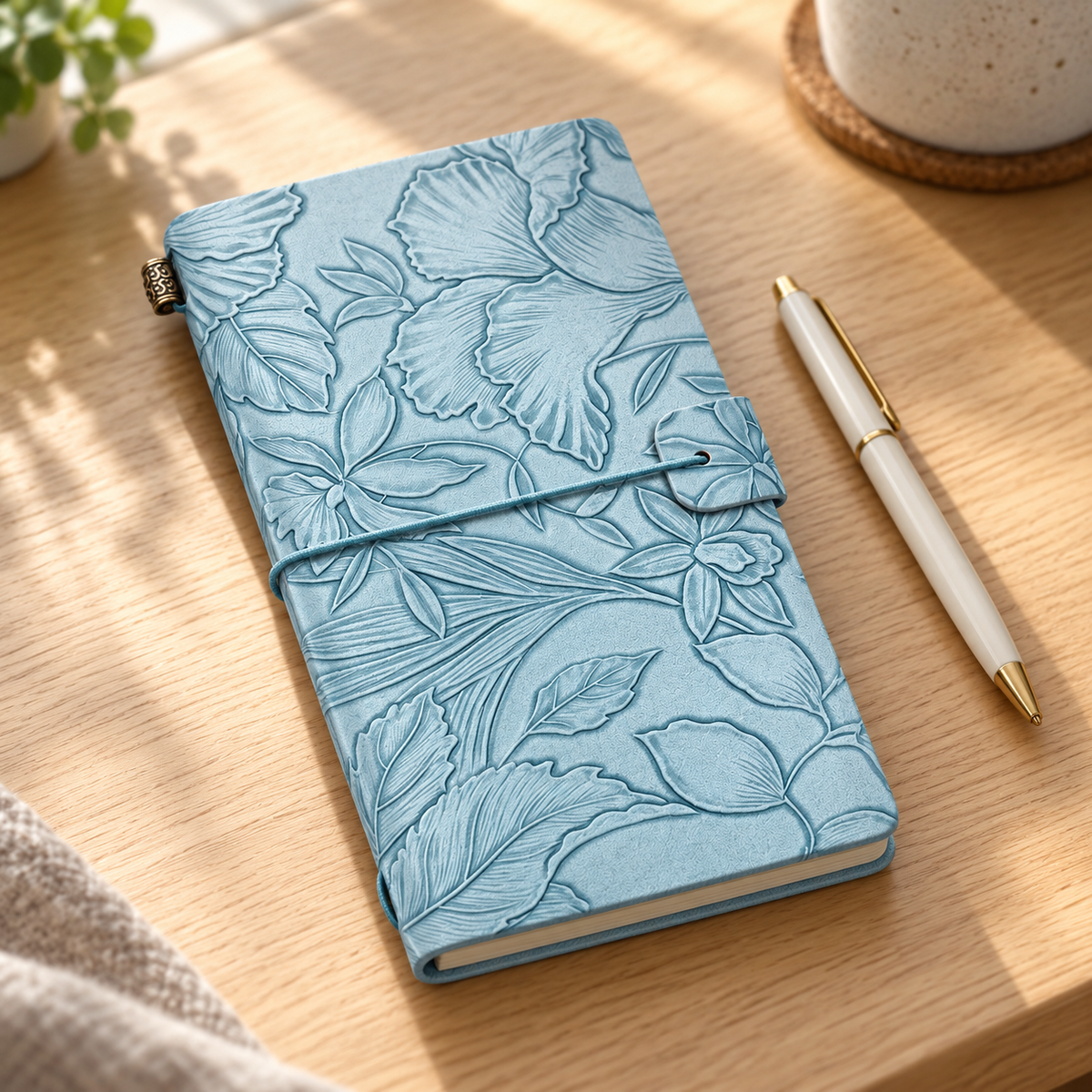 Floral Embossed Journal with Elastic Closure in Four Pastel Colors