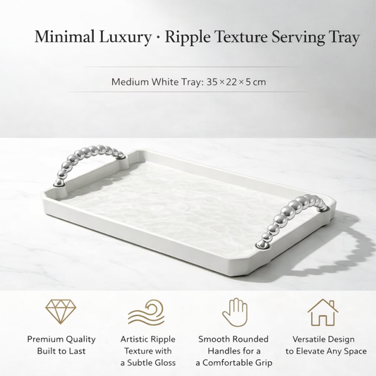 Rectangular Milky White Ripple Plastic Tray Minimalist Serving Platter Modern Countertop Organizer Decorative Display Tray
