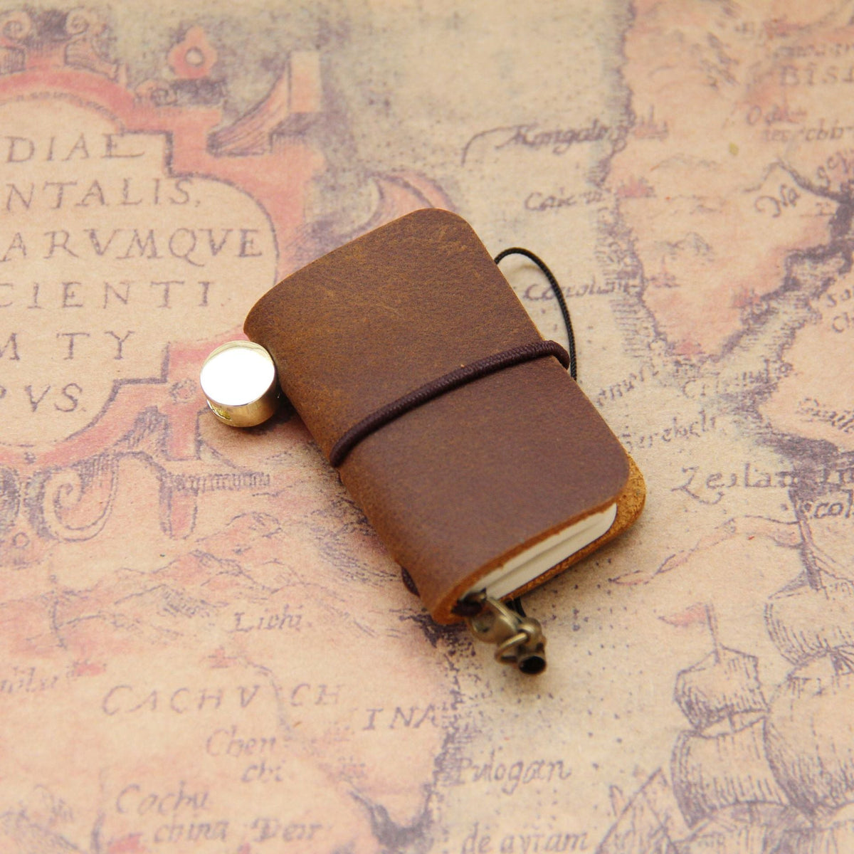 Mini Traveler Notebook Keychain, Vintage Journal Bag Charm
