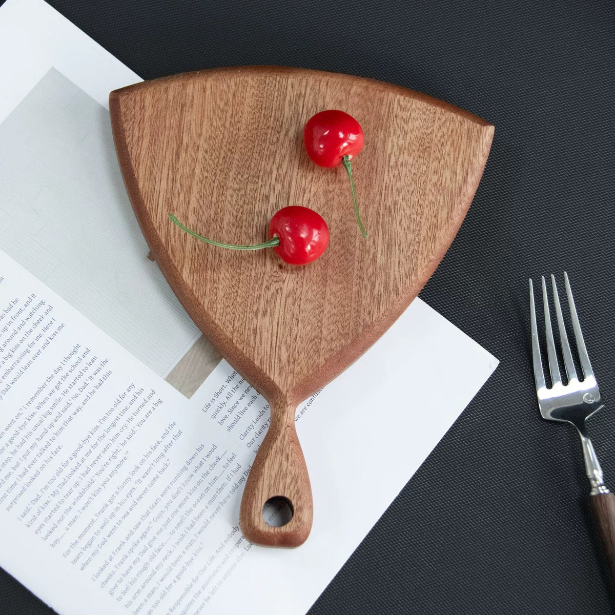 Fan Shaped Wooden Cutting and Serving Board with Hanging Handle