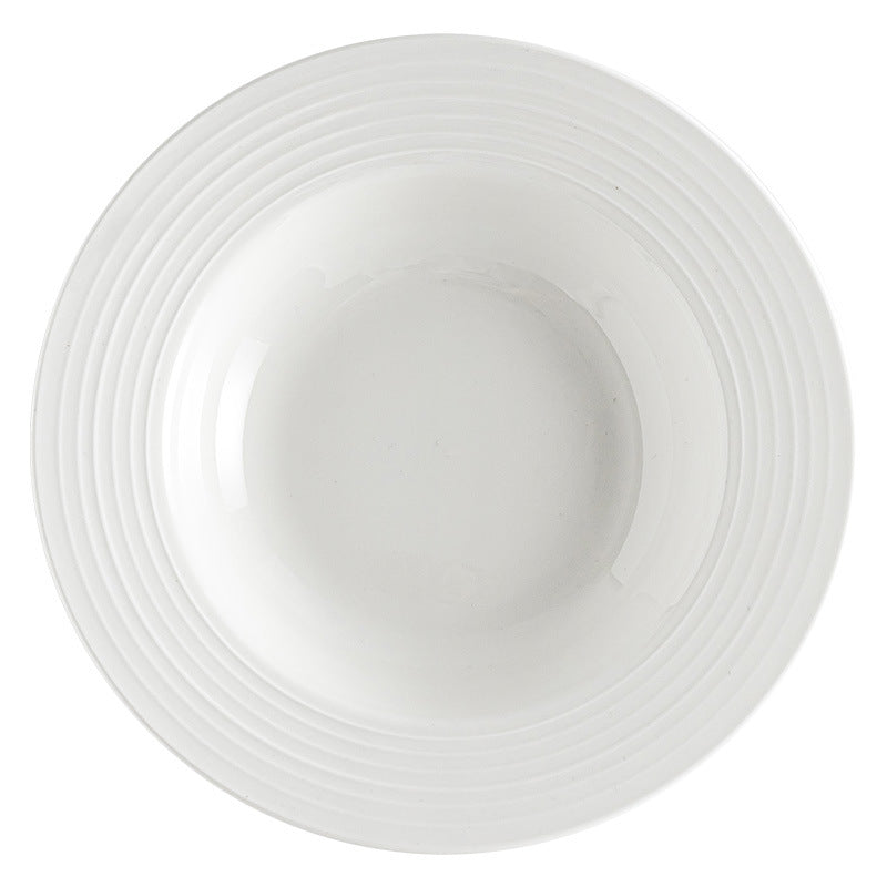 White Ceramic Pasta Bowl, 8.7 Inch Wide Rim Soup Plate