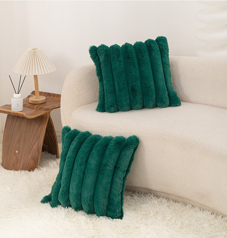 Ribbed Faux Rabbit Fur Throw Pillow Cover 45 x 45 cm