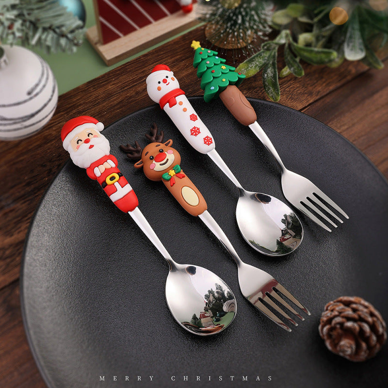 Christmas Cutlery Set – 4-Piece Festive Spoon & Fork Gift Set with Santa, Reindeer, Tree & Snowman Handles