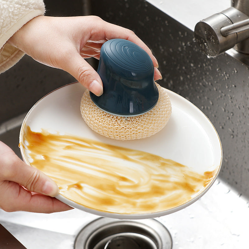 Handheld Pot Cleaning Brush – PP Kitchen Scrubber with Round Scouring Pad