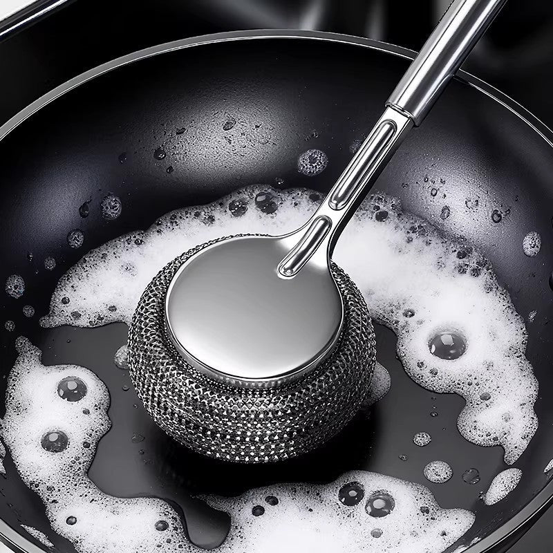 Stainless Steel Wire Scrub Brush Long Handle Pot Cleaning Scrubber