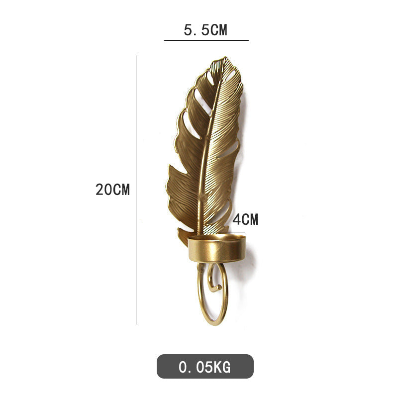Vintage Feather Wall Candle Sconce – Antique Gold Metal Leaf Candle Holder