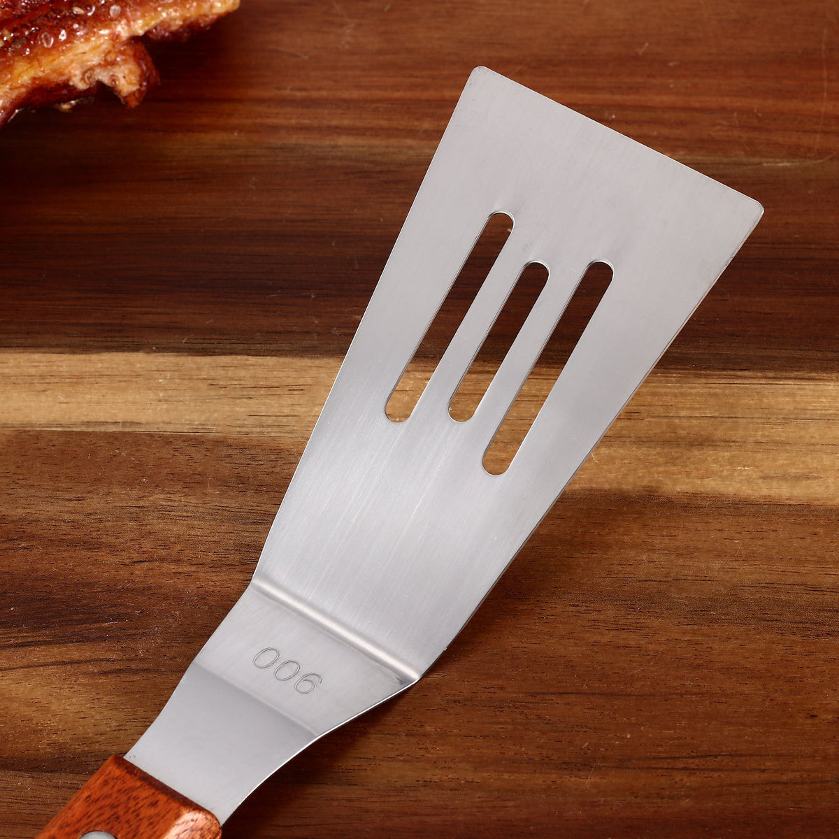 Stainless Steel Teppanyaki Spatula Wooden Handle Steak Griddle Cooking Turner