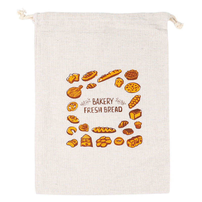 Reusable Cotton Linen Bread Storage Bag Drawstring Bakery Baguette Bag