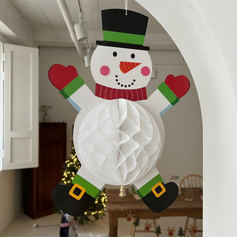 Christmas Honeycomb Paper Hanging Ornament Santa Snowman Festive Party Decoration